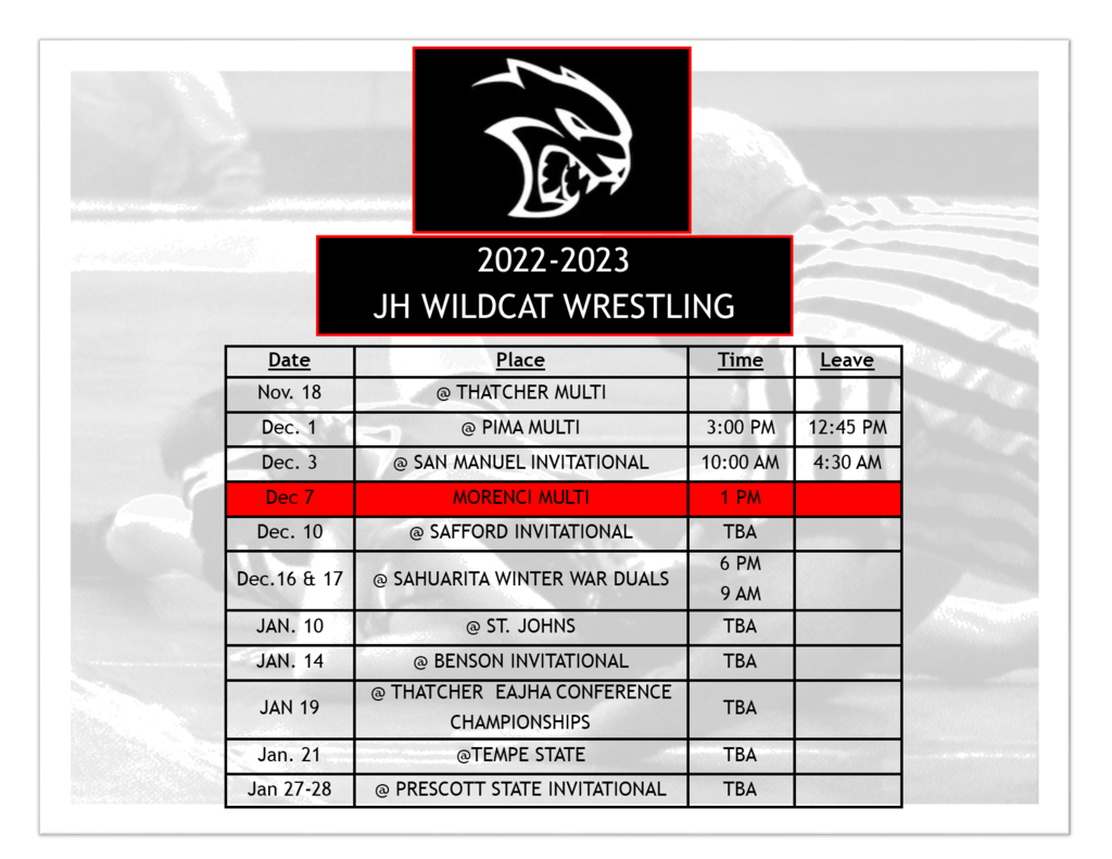 Fairbanks JH Wrestling Schedule