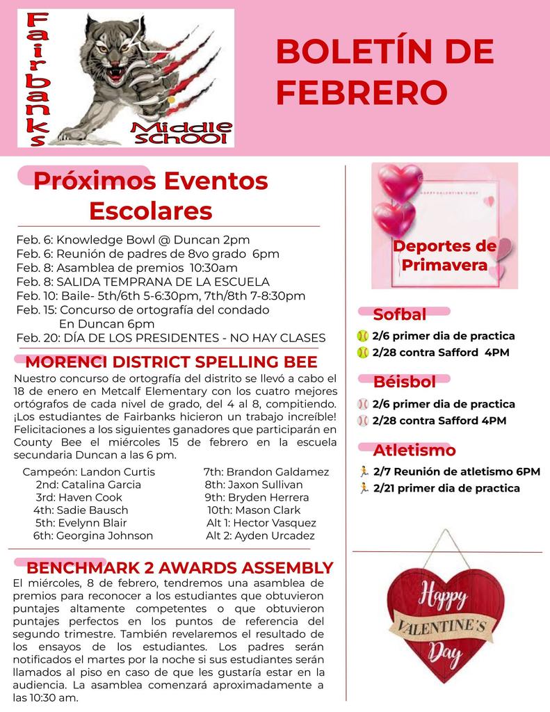 Spanish version of the Fairbanks February Newsletter